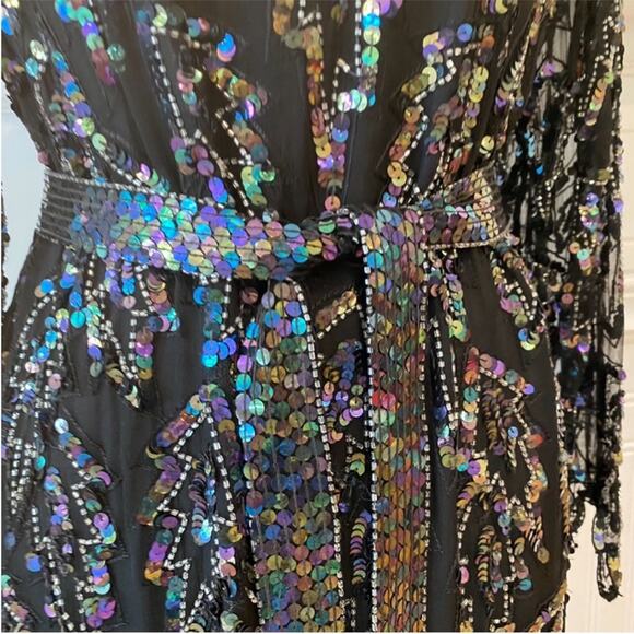 Vintage Cocktail Dress Medium Silk Beaded 80s 20s Semi Formal Party RARE MCM - Picture 8 of 17